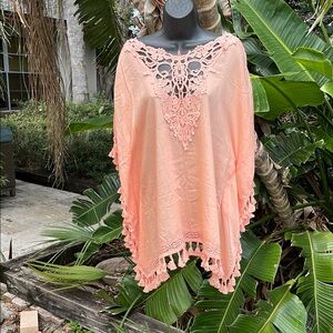Ashro Chic Coral crochet Lace Swim Cover-Up